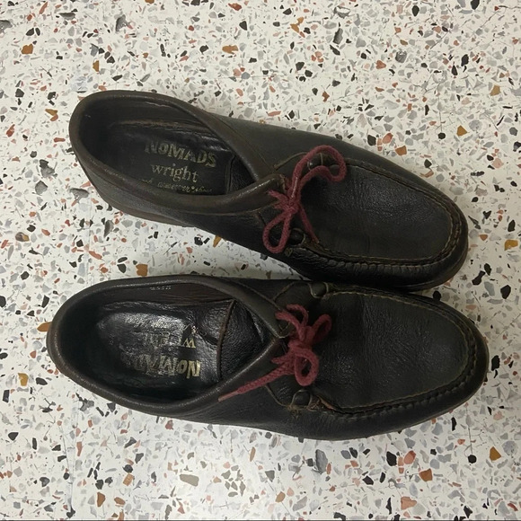 NOMADS Leather Loafer Arch Preserver Shoe Size 9.5 Wide Maroon Lace Up Preppy - Picture 15 of 15
